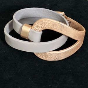 Faux Leather and Metal Wrap Bracelet